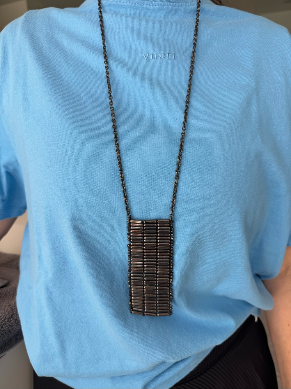 Black long rectangular beaded necklace